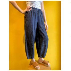 CUT LOOSE - Blue Linen Wide Leg Lantern Pants - Size M